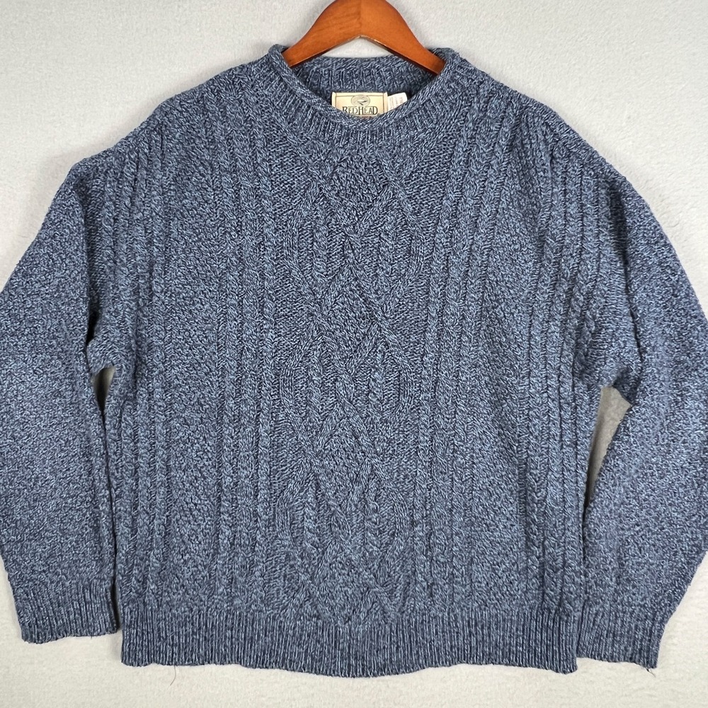 VTG Redhead Cable Knit Sweater Womans L Cotton Acrylic Fisherman Crewneck USA